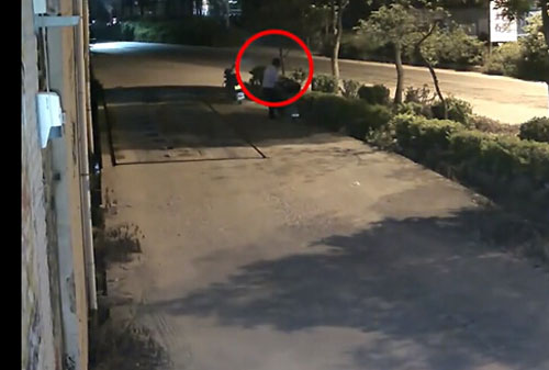 图为地磅监控录像拍摄到小偷正在偷取电动车